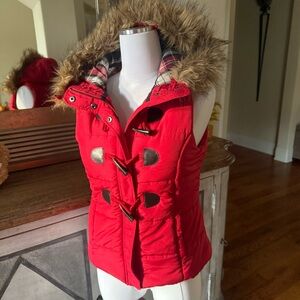 Love Tree Red Vest with Faux Fur Hood